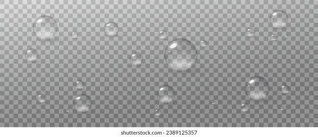 : Realistic vector water drops png on a transparent light background. Water condensation on the surface with light reflection and realistic shadow. 3d vector illustration