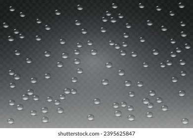 Realistic vector water drops png on a transparent light background. Water condensation on the surface with light reflection and realistic shadow. 3d vector illustration