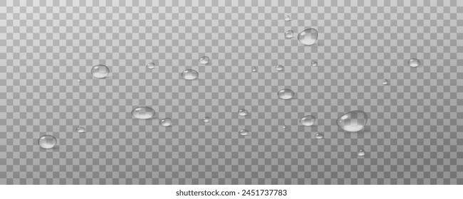 El agua de Vector realista deja caer png sobre un fondo de luz transparente. Condensación de agua en la superficie con reflejo de luz y sombra realista. Ilustración vectorial 3d