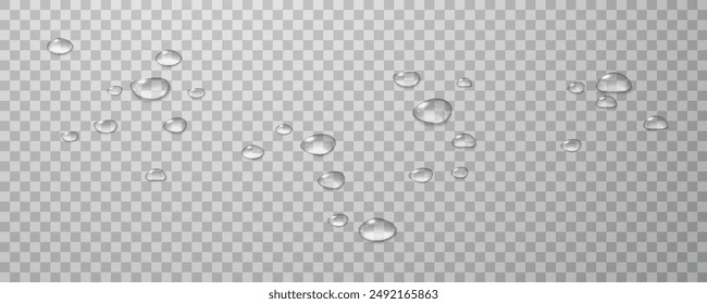 El agua de Vector realista deja caer png sobre un fondo de luz transparente. Condensación de agua en la superficie con reflejo de luz y sombra realista. Ilustración vectorial 3d