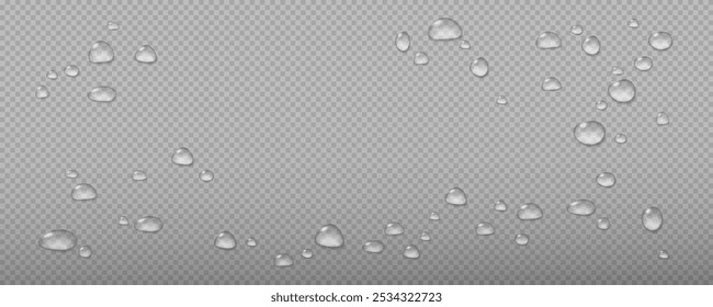 Vetor realista de água cai png em um fundo de luz transparente. Condensação de água na superfície com reflexão de luz e sombra realista. ilustração de vetor 3d