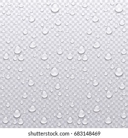 Realistic vector water drops transparent background. Clean drop condensation illustration art