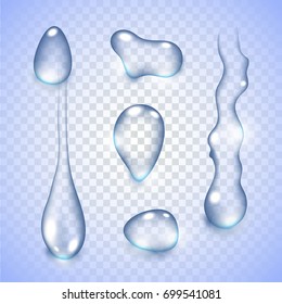 Realistic vector water drops transparent background.