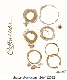 Realistic vector watercolor blobs set. Coffee prints set
