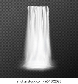 Realistic vector waterfall design. Clear water element for landscape background. Beautiful waterfall isolated on transparent.