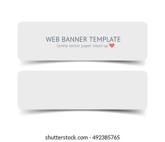 Realistic vector web banner, header, footer. Paper strip card with round corners and shadow isolated on white background.