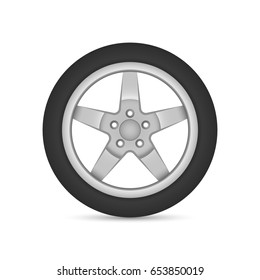 Realistic vector wheel, car disk with tire isolated on white background