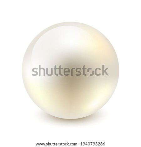 Realistic vector white ball isolated on white background. Single shiny natural sea pearl with light effects. One  big beautiful yellow glossy pearl. Vector illustration EPS10
