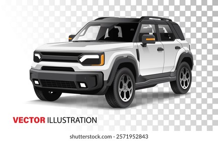 Realistic vector white black car 4x4 sport transportation illustration.
