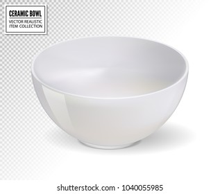 Realistic Vector White Bowl On Transparent Background. 3d Illustration