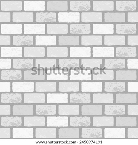 Realistic Vector white brick wall seamless pattern. Flat light grey wall texture. Simple grunge stone, textured brick background for print, paper, design, decor, photo background.