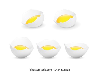 Realistic vector white broken egg with yolk on white background