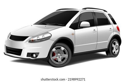 Realistic vector white car coupe sport transportation on isolated background illustration.