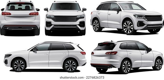 realistic vector white car with gradients and perspective from front back and side view - Shutterstock ID 2276826373