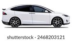 Realistic vector white car in side view, isolated in transparent background