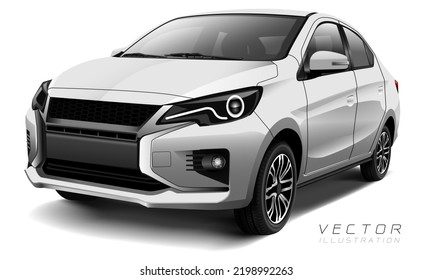 Realistic vector white city car sport transportation on isolated background illustration.