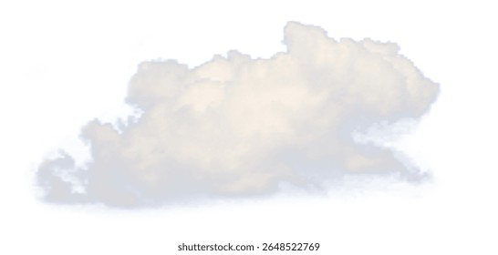 Realistic vector white cloud isolated on a transparent background. Semitransparent for weather designs, sky compositions, photo manipulations, and creative graphic projects