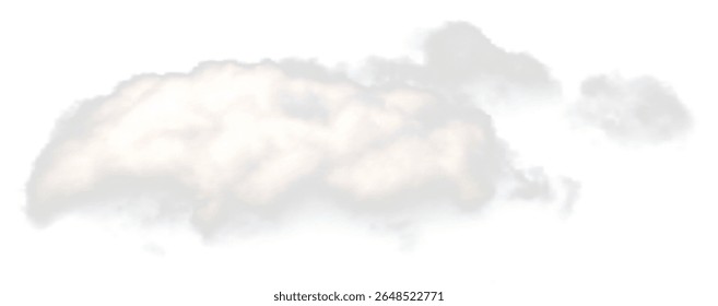 Nuvem branca de vetor realista isolada em um fundo transparente. Semitransparente para projetos meteorológicos, composições de céu, manipulações de fotos e projetos gráficos criativos