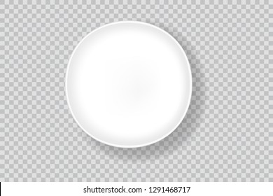 Realistic vector white dish with shadow, white plate isolated on transparent background, vector illustration