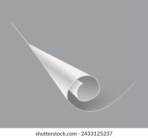 Realistic Vector White Document Page With Curled Corner. Rolled Wrap Template Showcasing A Bent Edge