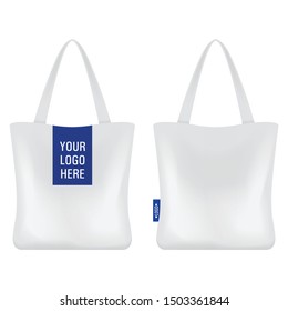 Realistic vector white empty textile bag. Cloth bag design template for branding, logo, mockup for your design