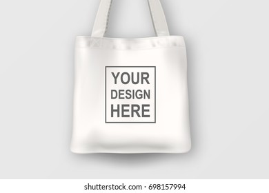 Realistic vector white empty textile tote bag. Closeup isolated on white background. Design template for branding, mockup. EPS10.