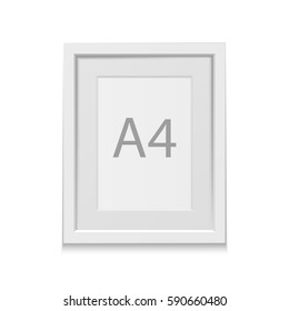 Realistic vector white picture frame for A4 format, isolated on white