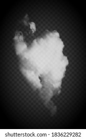 Realistischer, weißer Smog einzeln auf schwarz-transparentem Hintergrund. Spezielle nebelige Trübung. Rauchwolke, chemischer Hauch, Geruch, Nebel