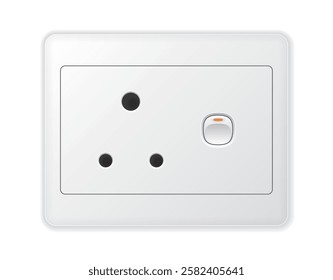 Realistic vector white socket. Type D with switch. Isolated on white background