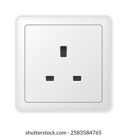 Realistic vector white socket. Type G with switch. Isolated on white background
