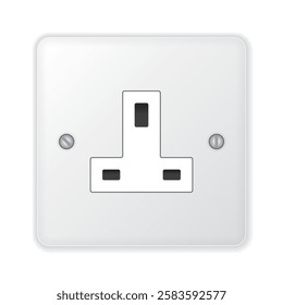 Realistic vector white socket. Type G with switch. Isolated on white background