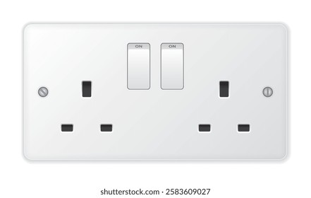 Realistic vector white socket. Type G with switches. Isolated on white background