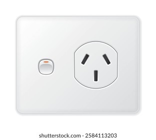 Realistic vector white socket. Type I with switches. Isolated on white background