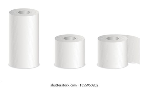 Realistic Vector White Textured 3d Isolated Toilet Paper And Kitchen Paper Towel Roll Vector Illustration