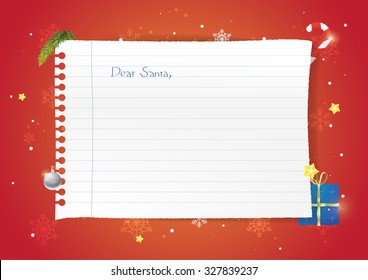 Realistic vector wishlist for christmas. Christmas postcard, dear Santa Claus.