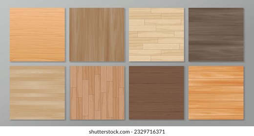 Realistic vector wood background set. Top view isolated wooden table or floor. Brown wood texture with stripes