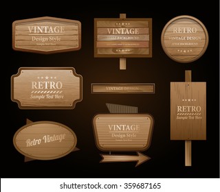 Realistic Vector Wood Sign And Banner Isolated On Black