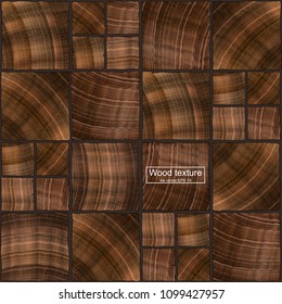 Realistic vector wood texture for background. Seamless pattern design. Square shapes of different size with natural edge. Sawed wood picture. Flat row tiles.