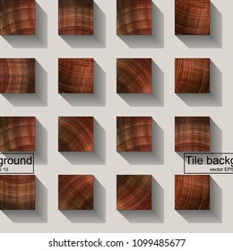 Realistic vector wood texture for background and icon. Seamless pattern design. Square shape of natural wood on the light background. Sawed wood picture. Flat row tiles.