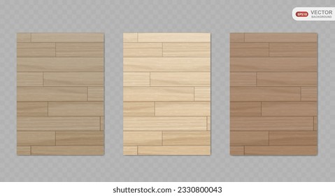 Realistic vector wood texture backgrounds set. Top view wooden table or floor. Brown pine texture with stripes. Vector EPS10