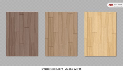 Realistic vector wood texture backgrounds set. Top view wooden table or floor. Brown pine texture with stripes. Vector EPS10	