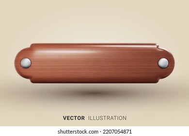 Realistic vector wooden nameplate with wood grain in retro style. Door furniture. 3D vector illustration svg