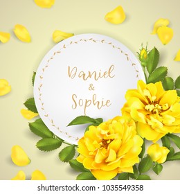 Realistic vector yellow rose. 3d roses