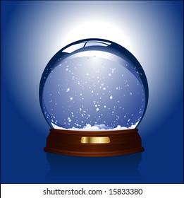 Realistic vector-illustration of an empty snow-dome against a blue background - customize by inserting your own object