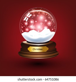 Realistic vector-illustration of an empty snow-dome against a red background - customize by inserting your own object.