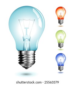 realistic vector-illustration of a lightbulb in different color-versions