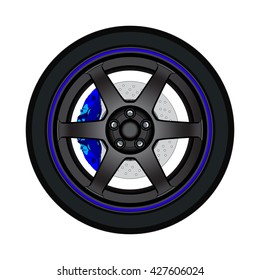 Realistic Velg 6 Spokes Black Doff Blue List