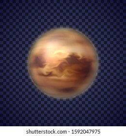 Realistic venus planet isolated on transparent background. Second planet of solar system. Galaxy discovery and exploration. Realistic cosmic vector illustration for school education materials.