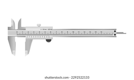 The realistic vernier caliper and scale. Measuring tool and equipment. Editable Illustration isolated on white background.Vector