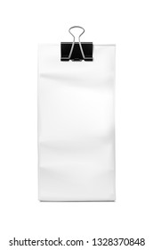Realistic vertical bag with binder clip. Vector illustration isolated on white background. EPS10.